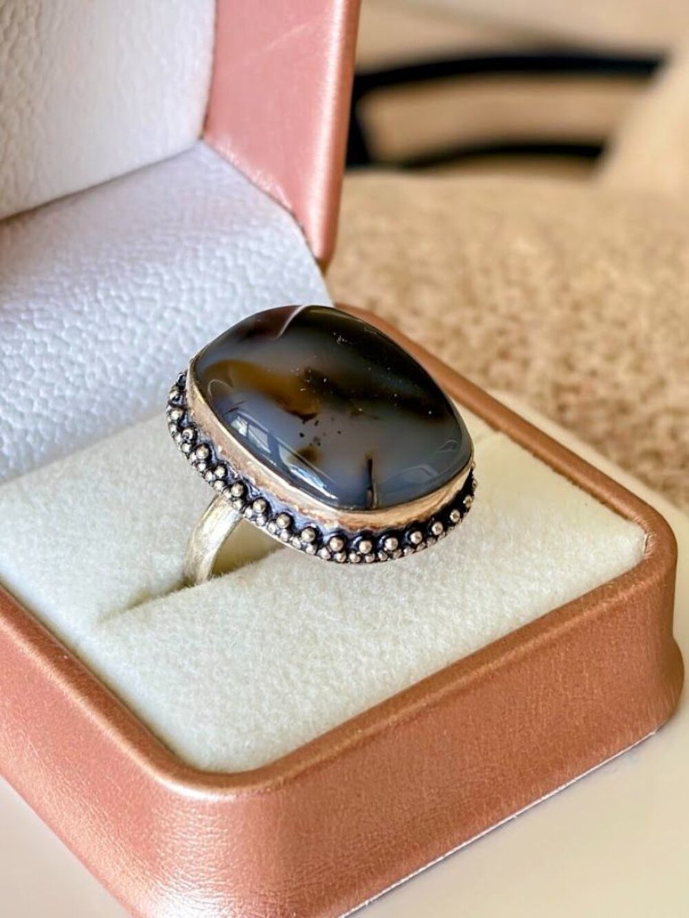 Montana Agate Stone Statement Ring 925 Silver Plated - Size 8